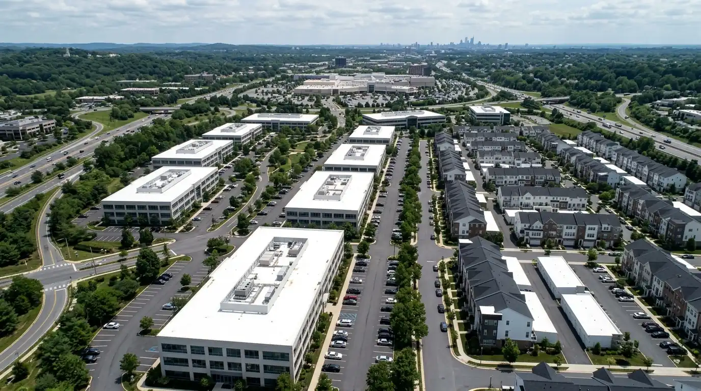 Membrane roofs on offices and townhomes in King of Prussia