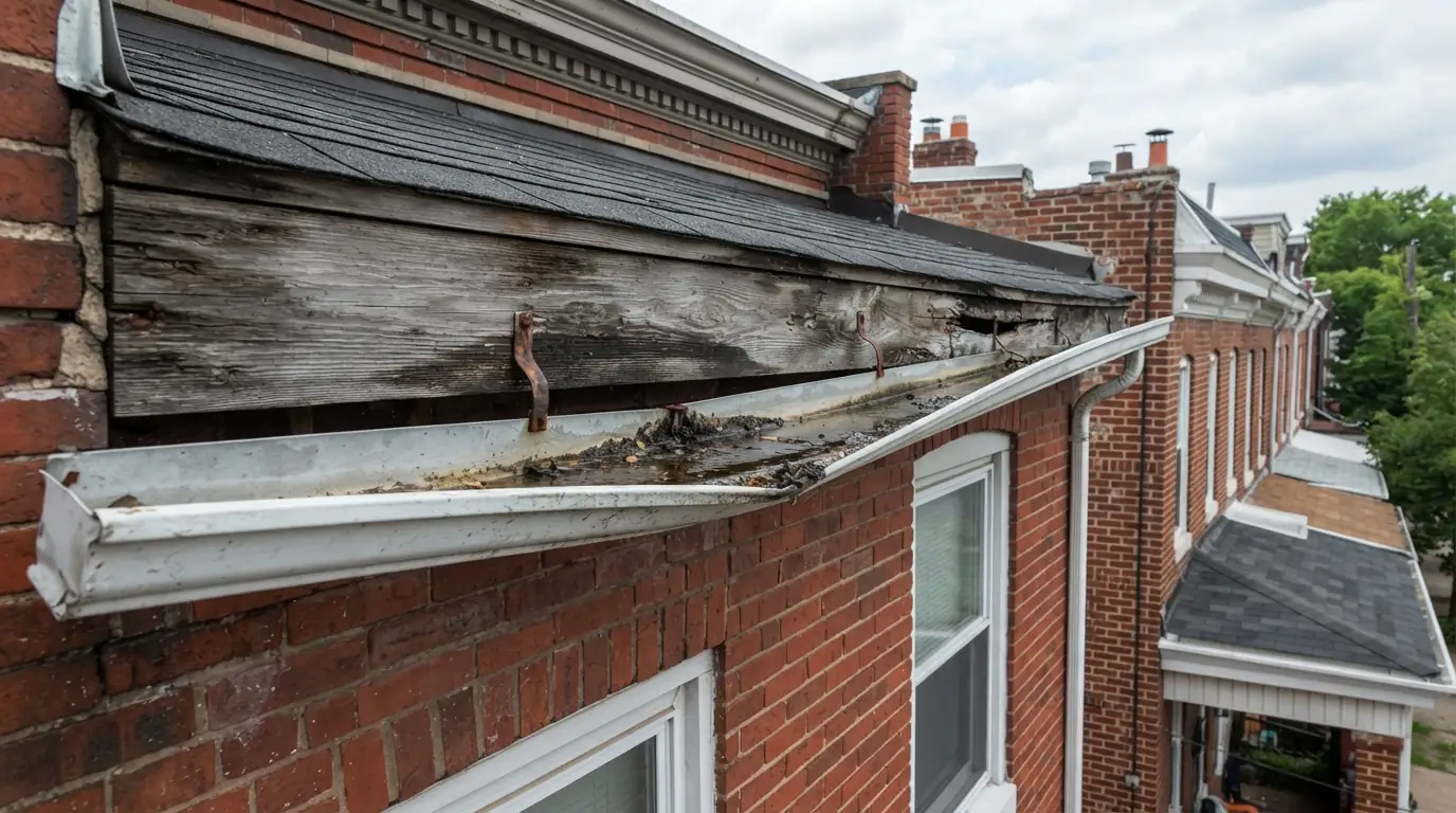 Sagging gutter pulling away from a fascia board