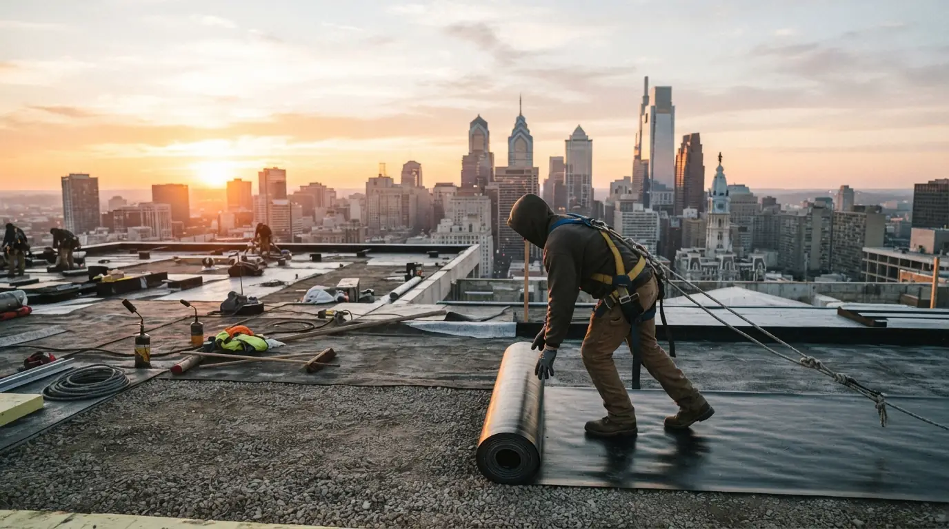 County Line Roofing crew working on a Philadelphia roof