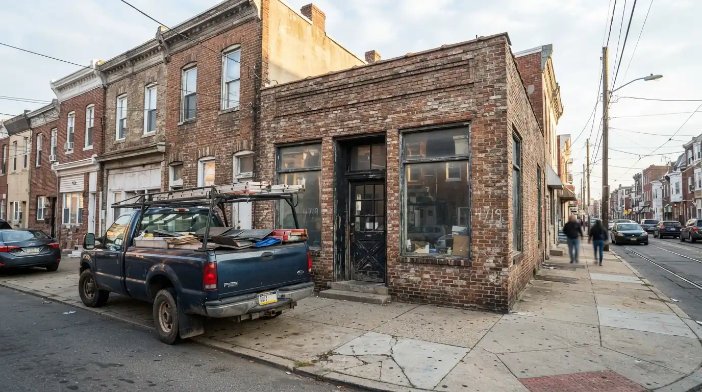 Roofing office on a Frankford street in Philadelphia