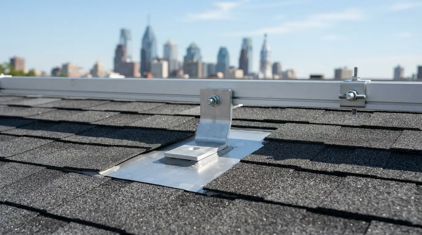 New flashed solar mount on a new roof before reinstall