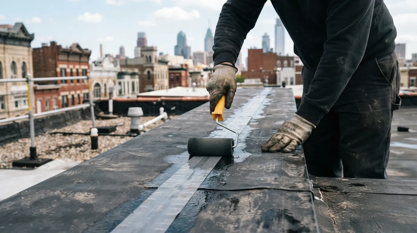 EPDM seam tape pressed with a hand roller