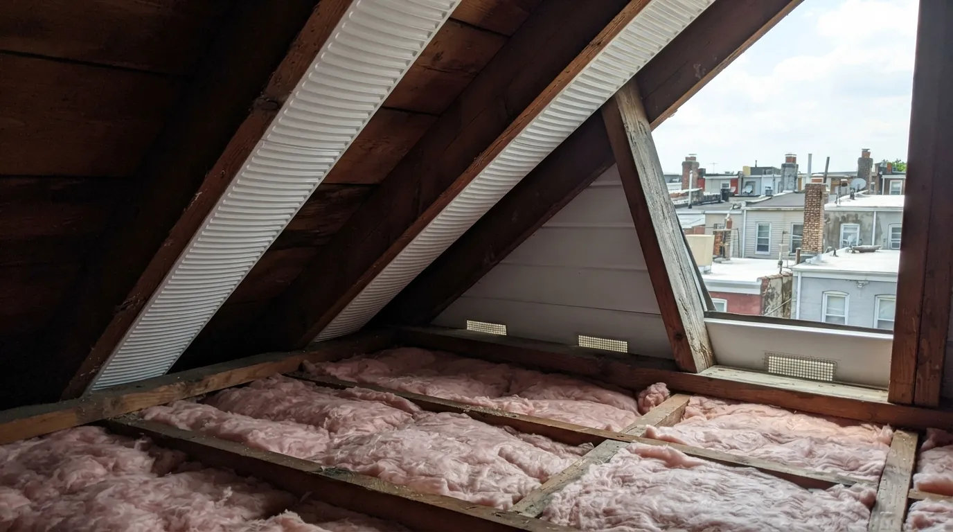 Insulation baffles keeping soffit vents open at the eaves