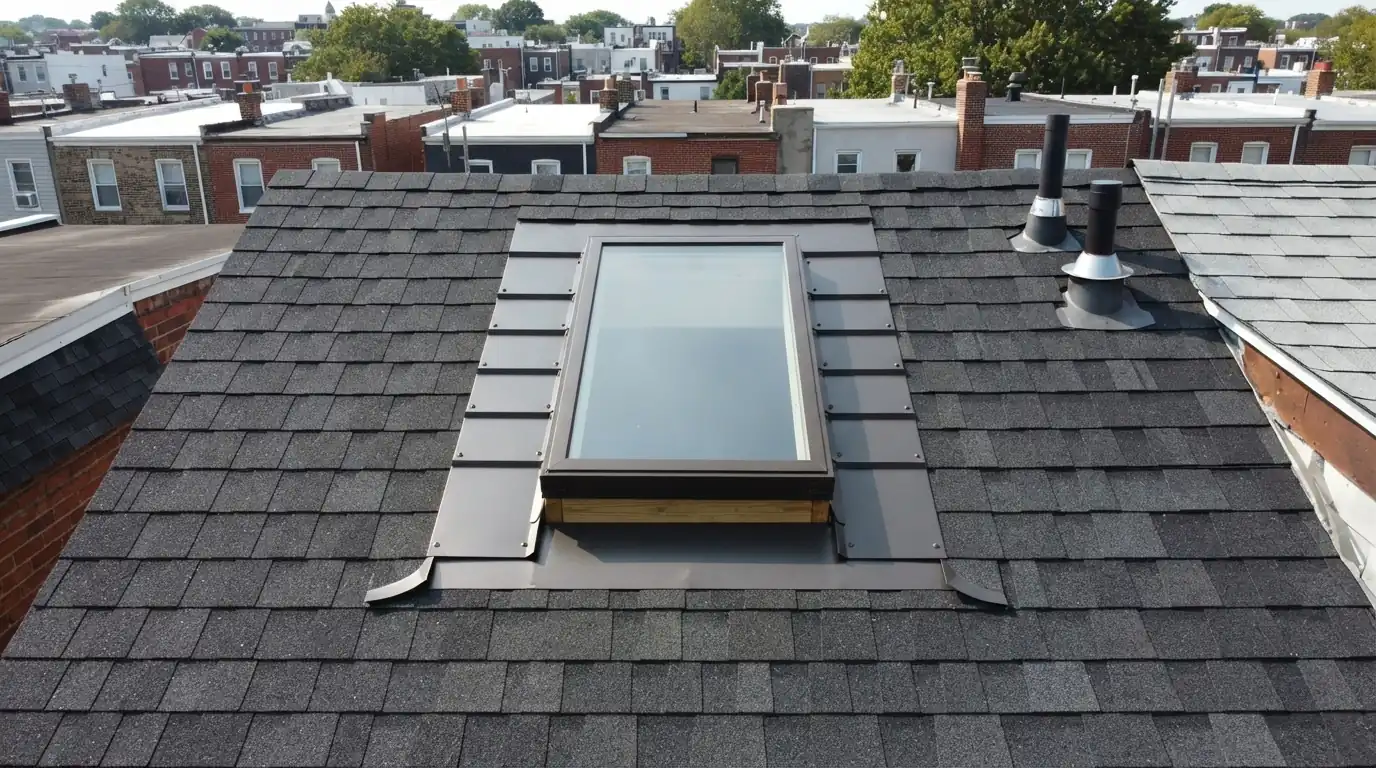 New factory flashing kit around a deck-mount skylight